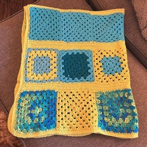 Yellow, Blue and Green Soft Crochet Throw Blanket